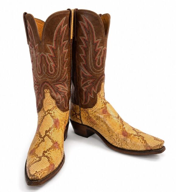 Lucchese Shoes - Lucchese 1883 Genuine Python Western Cowboy Boots Cream Snip Toe Women's 10B